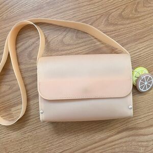 Zara Pink Peach Fruit Jelly Satchel Purse Handbag W/ Straps Wooden Sides